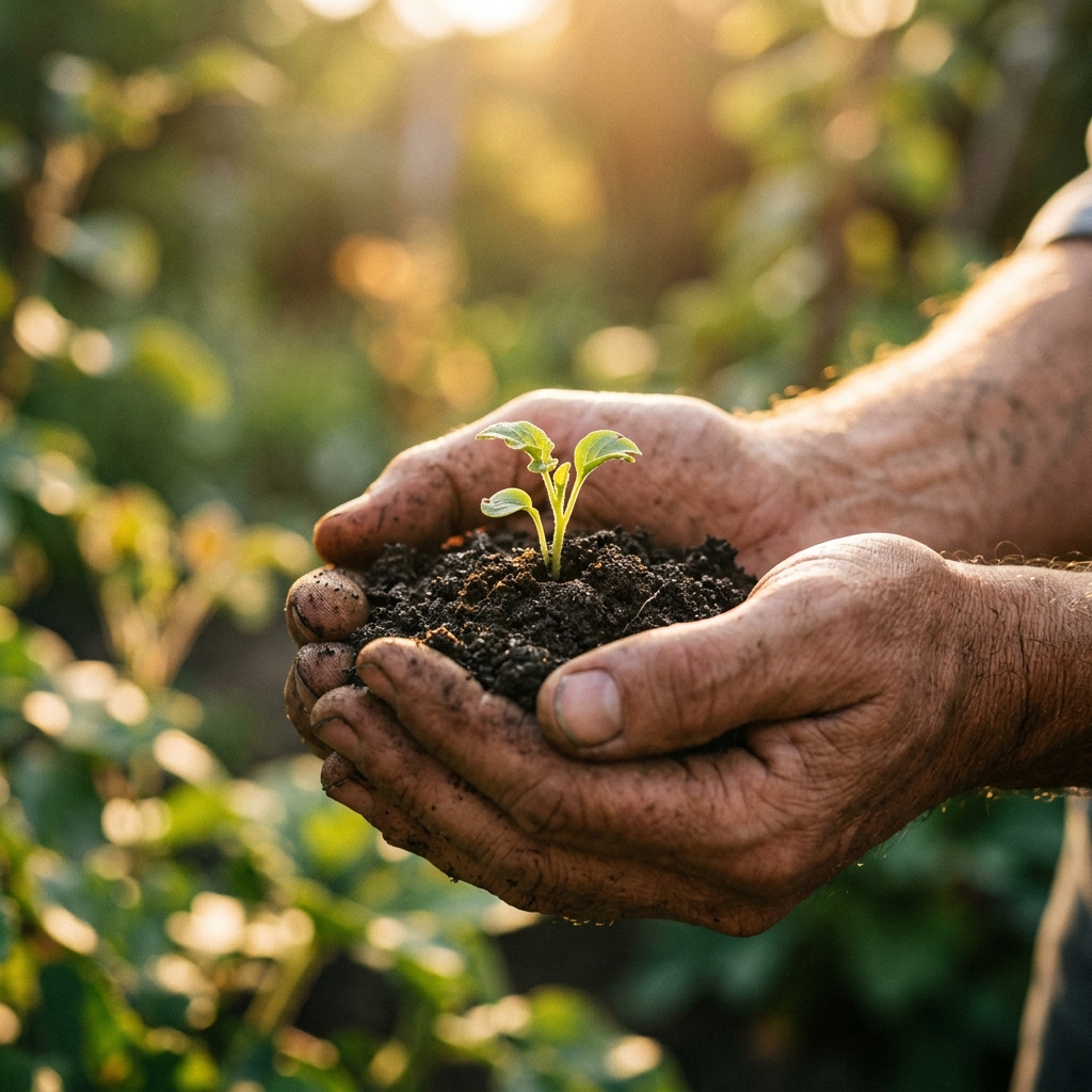 Hands nurturing earth sprout